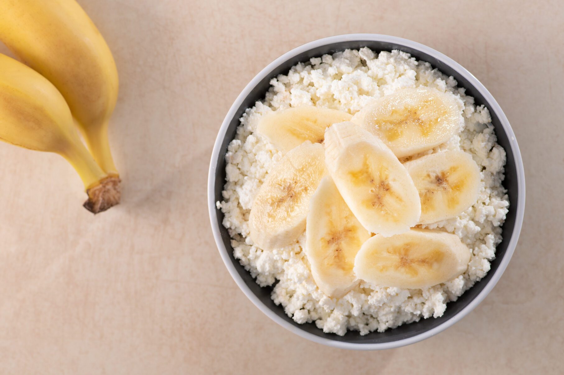 Healthy breakfast with banana fruit and cottage cheese
